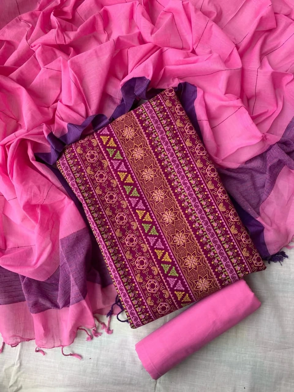 Unstitched Slub cotton three-piece.